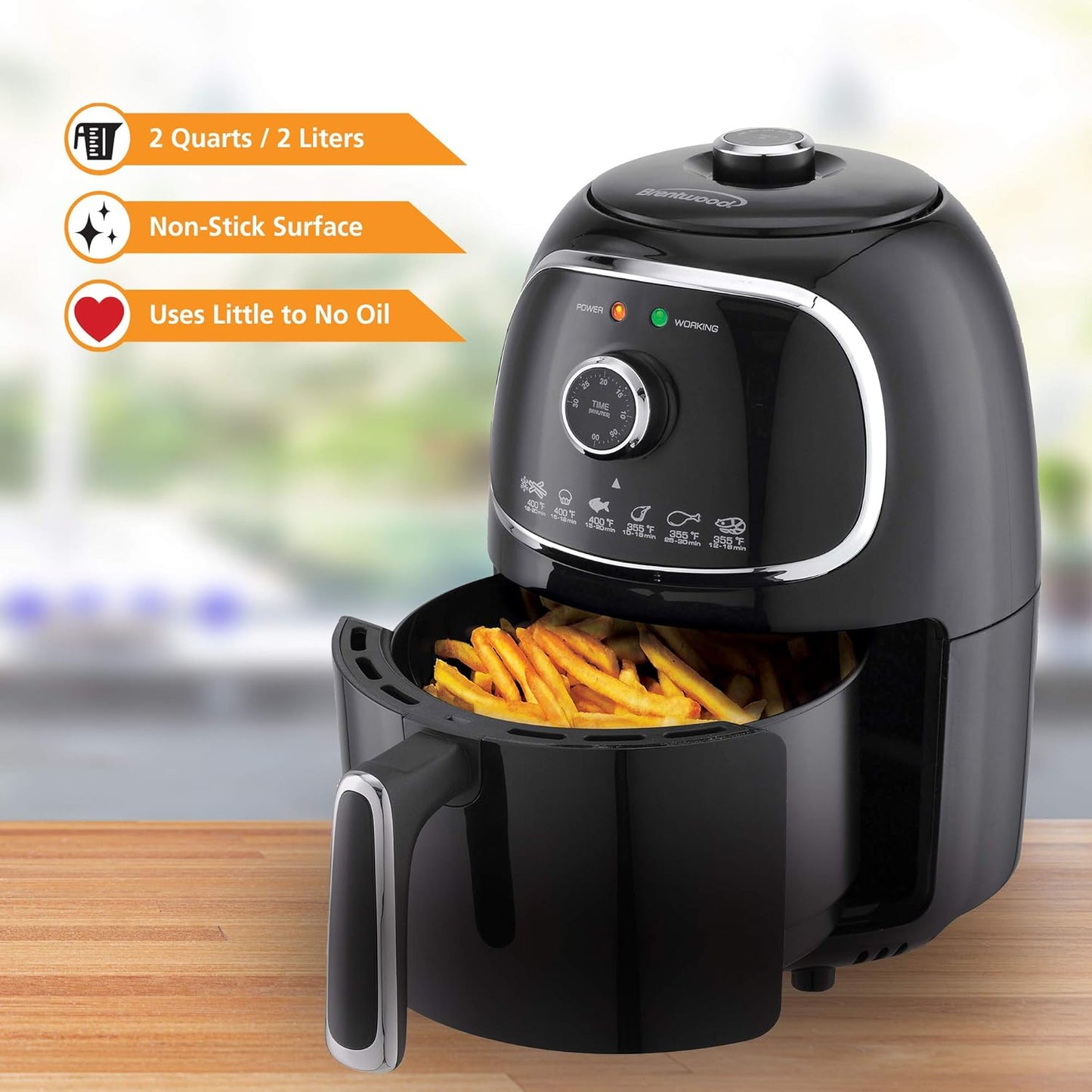 2 Quart Electric Air Fryer with Timer and Temp Control - (Black)