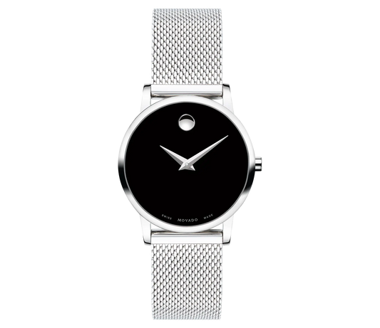 Museum Classic Ladies. Stainless Steel case w/ Black dial and Stainless Steel Mesh Bracelet